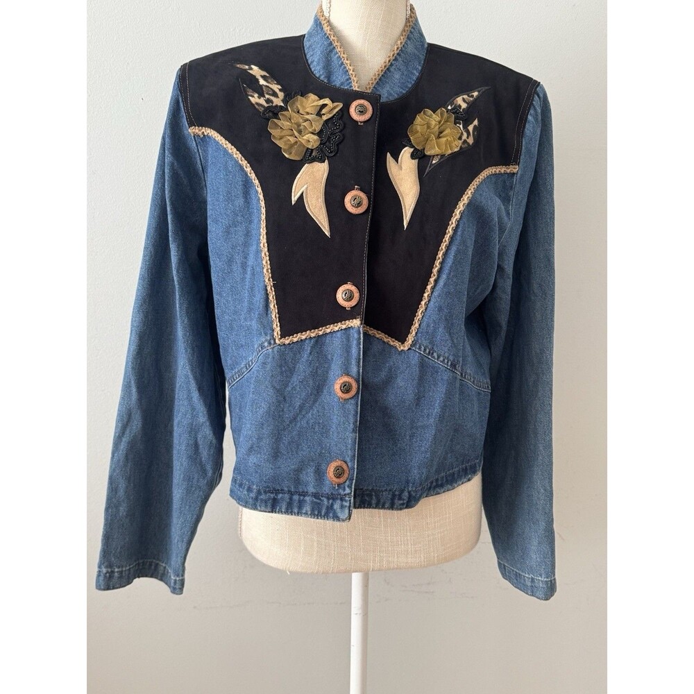 Vintage Nancy Bolen City Girl Denim Button Down Blouse Artsy Boho Western Sz 14